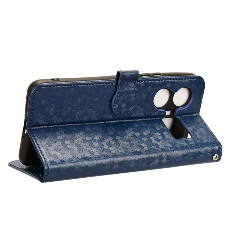 Para Realme GT5 5G PU Leather Folding Stand Case Imprinted Wallet Phone Cover - Azul Escuro