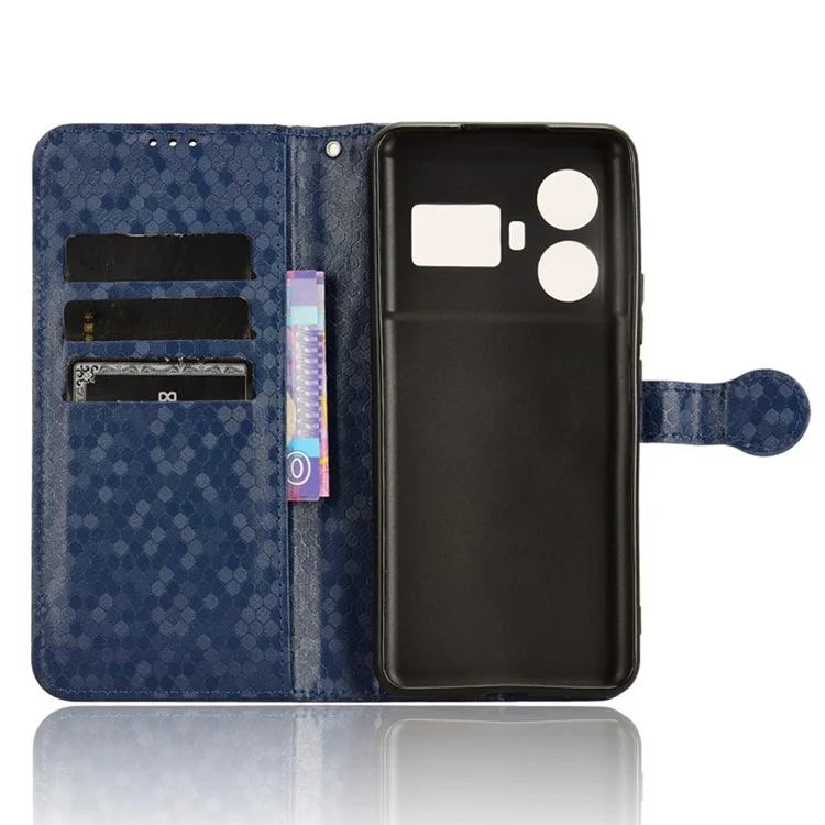 Para Realme GT5 5G PU Leather Folding Stand Case Imprinted Wallet Phone Cover - Azul Escuro