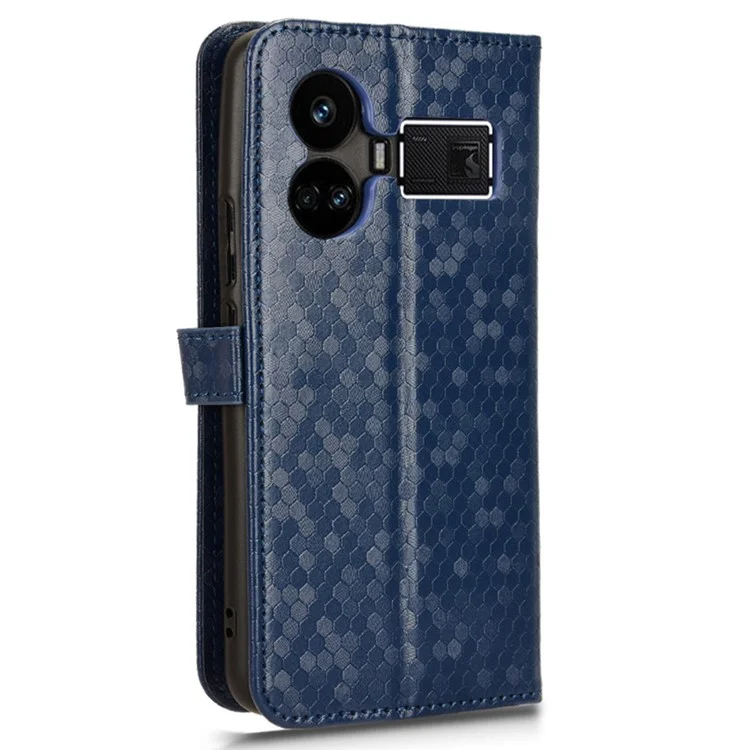 Para Realme GT5 5G PU Leather Folding Stand Case Imprinted Wallet Phone Cover - Azul Escuro