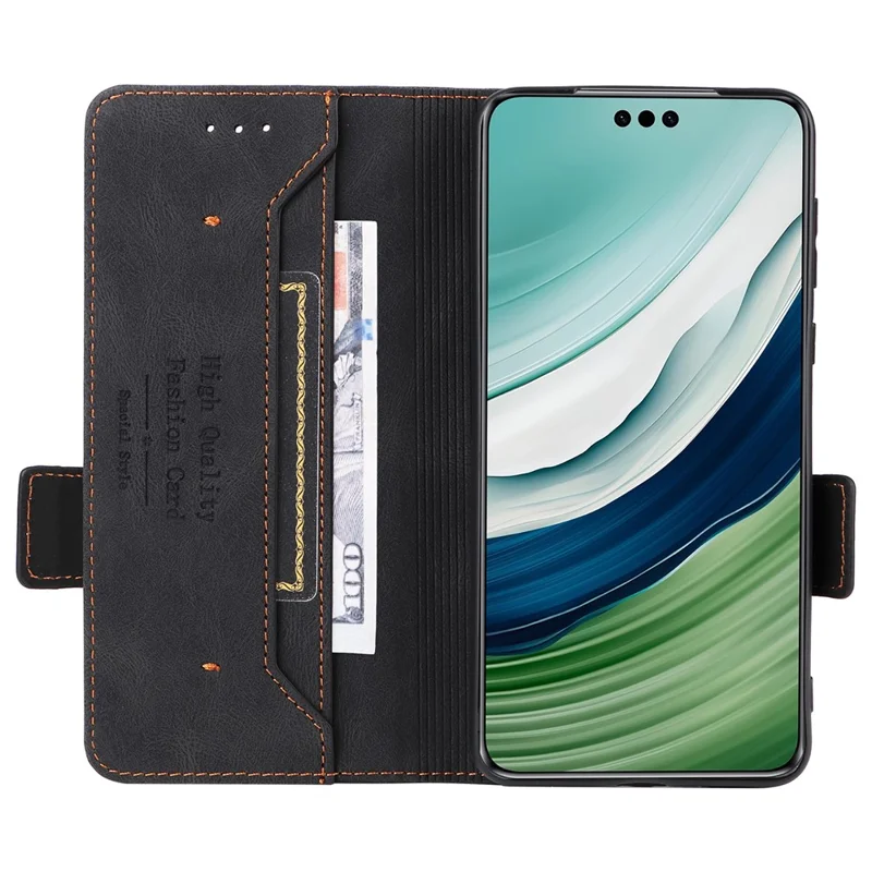 For Huawei Mate 60 Pro Hardware Decor Stand Phone Case PU Leather Wallet Cover - Black
