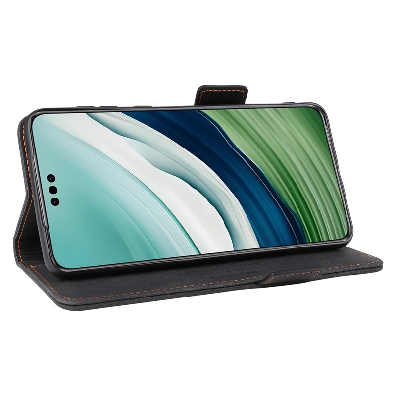For Huawei Mate 60 Pro Hardware Decor Stand Phone Case PU Leather Wallet Cover - Black