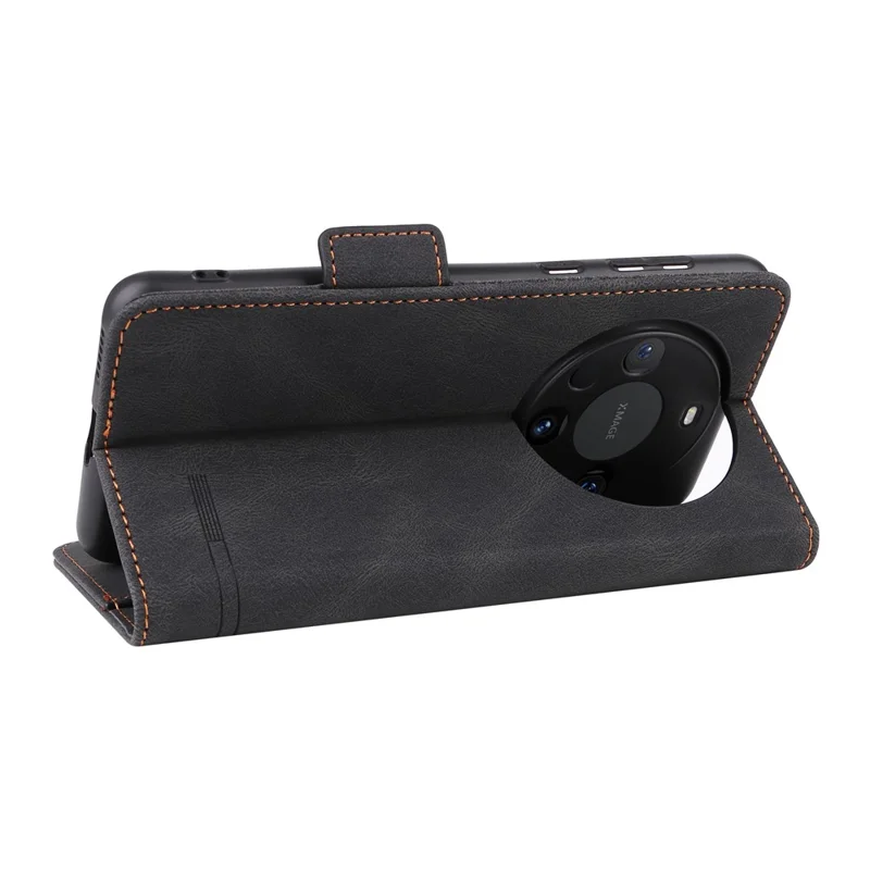 For Huawei Mate 60 Pro Hardware Decor Stand Phone Case PU Leather Wallet Cover - Black