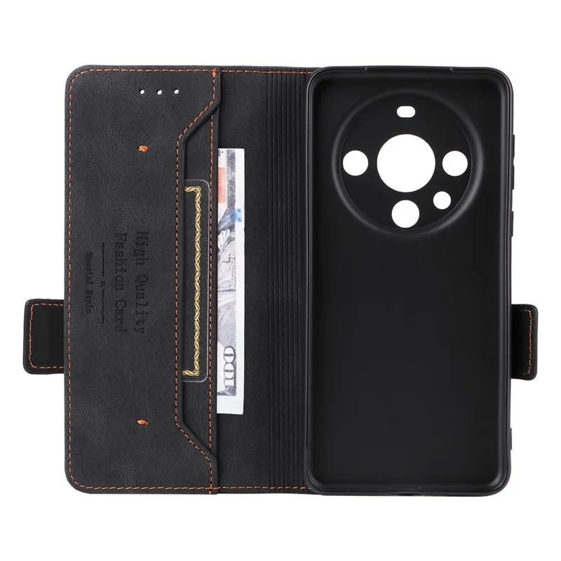 For Huawei Mate 60 Pro Hardware Decor Stand Phone Case PU Leather Wallet Cover - Black