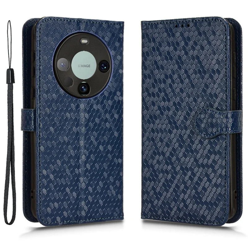 Для Huawei Mate 60 Pro PU кожаный чехол от падения с тиснением, чехол-книжка со стойкой - темно-синий