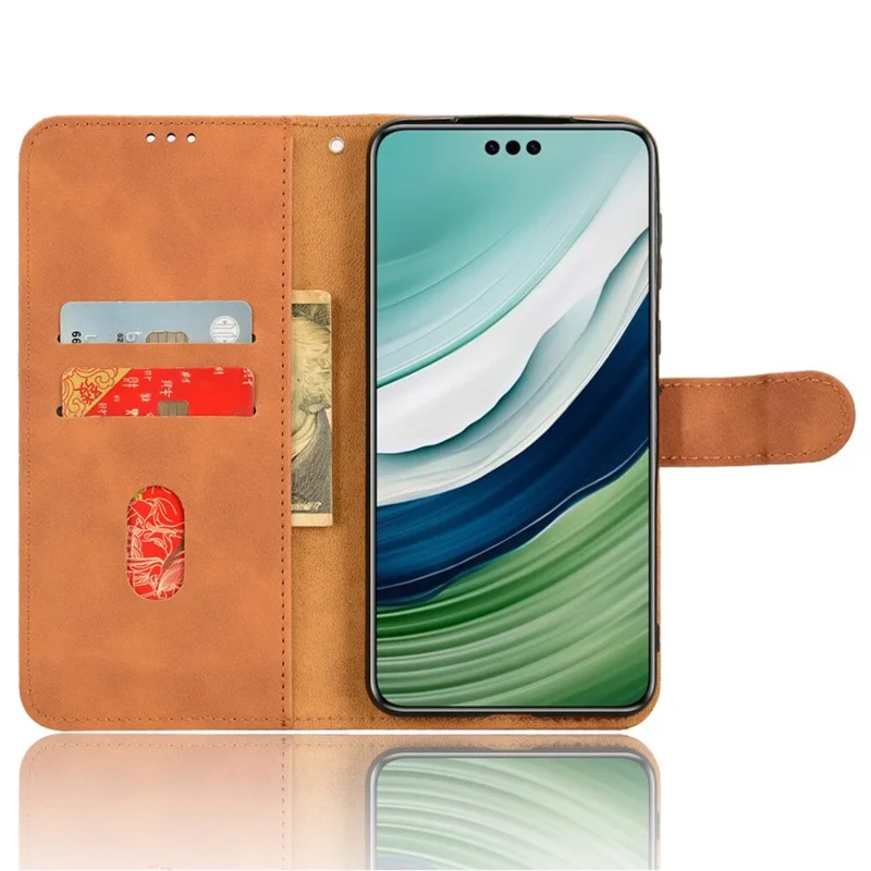 For Huawei Mate 60 PU Leather Wallet Stand Case Skin-touch Drop Protection Phone Cover - Brown