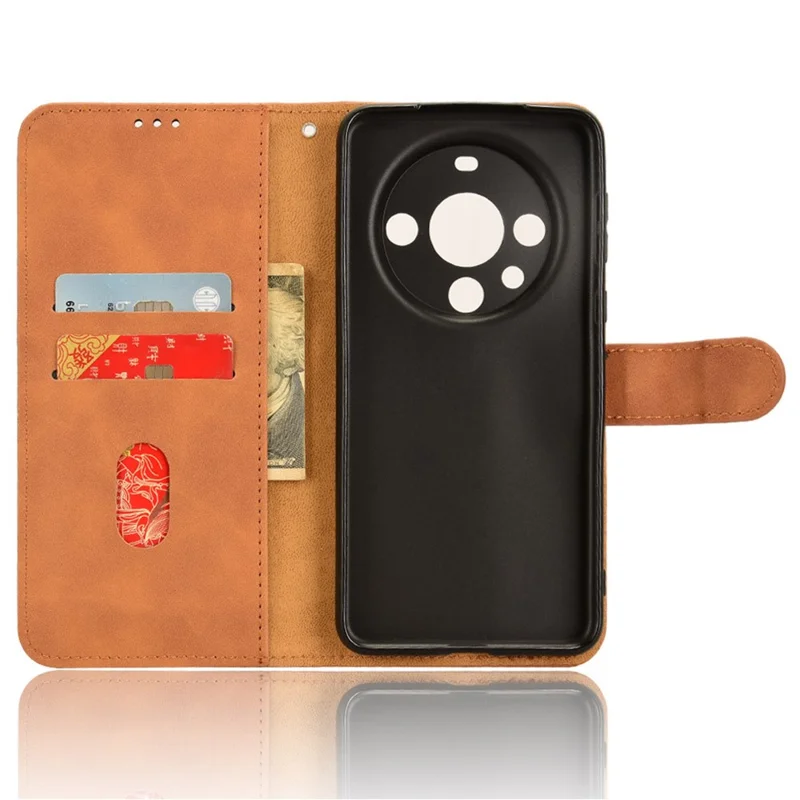 For Huawei Mate 60 PU Leather Wallet Stand Case Skin-touch Drop Protection Phone Cover - Brown