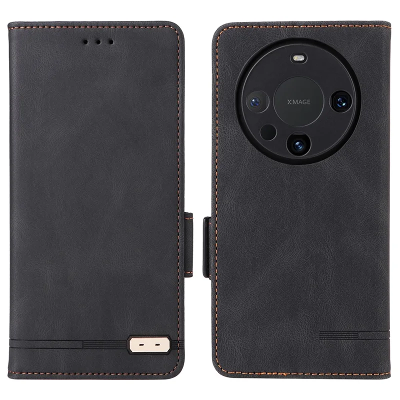 For Huawei Mate 60 PU Leather Protective Cover Hardware Decor Wallet Stand Phone Case - Black