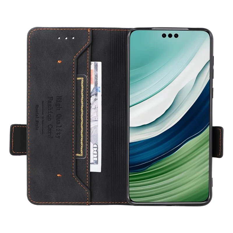 For Huawei Mate 60 PU Leather Protective Cover Hardware Decor Wallet Stand Phone Case - Black
