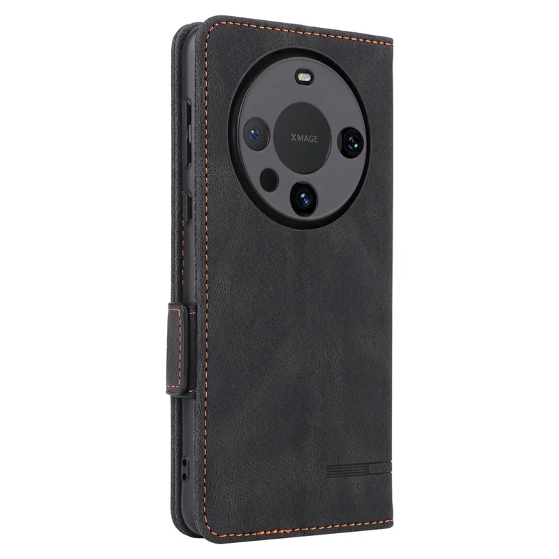 For Huawei Mate 60 PU Leather Protective Cover Hardware Decor Wallet Stand Phone Case - Black
