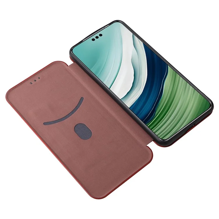 For Huawei Mate 60 Carbon Fiber Texture Card Holder Phone Case Leather Stand Anti-fall Cover - Brown