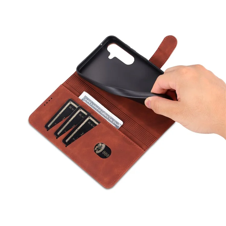 AZNS Per Samsung Galaxy S23 FE Custodia in Pelle PU Sottile Magnetica Stand Wallet Cover - Marrone