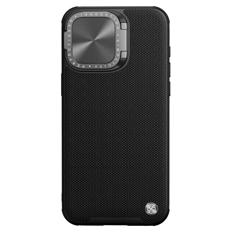 NILLKIN Pour iPhone 15 Pro Étui de téléphone à texture de support Compatible avec MagSafe PC + Étui TPU avec support pour objectif