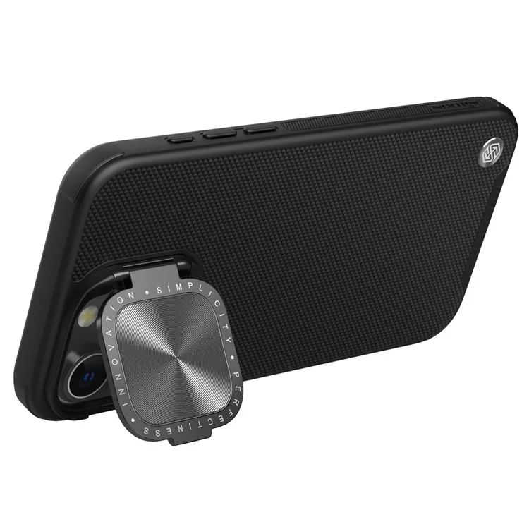 NILLKIN Pour iPhone 15 Pro Étui de téléphone à texture de support Compatible avec MagSafe PC + Étui TPU avec support pour objectif