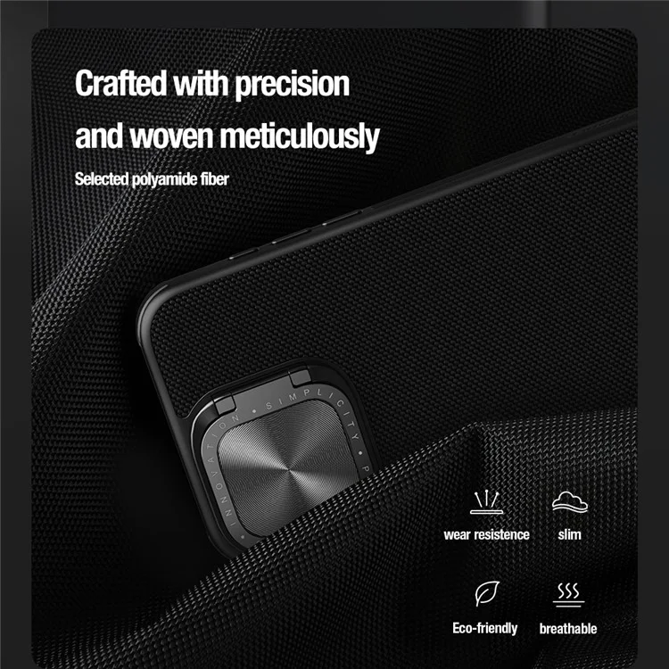 NILLKIN Pour iPhone 15 Pro Étui de téléphone à texture de support Compatible avec MagSafe PC + Étui TPU avec support pour objectif