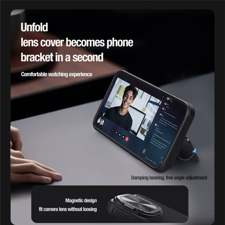 NILLKIN Pour iPhone 15 Pro Étui de téléphone à texture de support Compatible avec MagSafe PC + Étui TPU avec support pour objectif