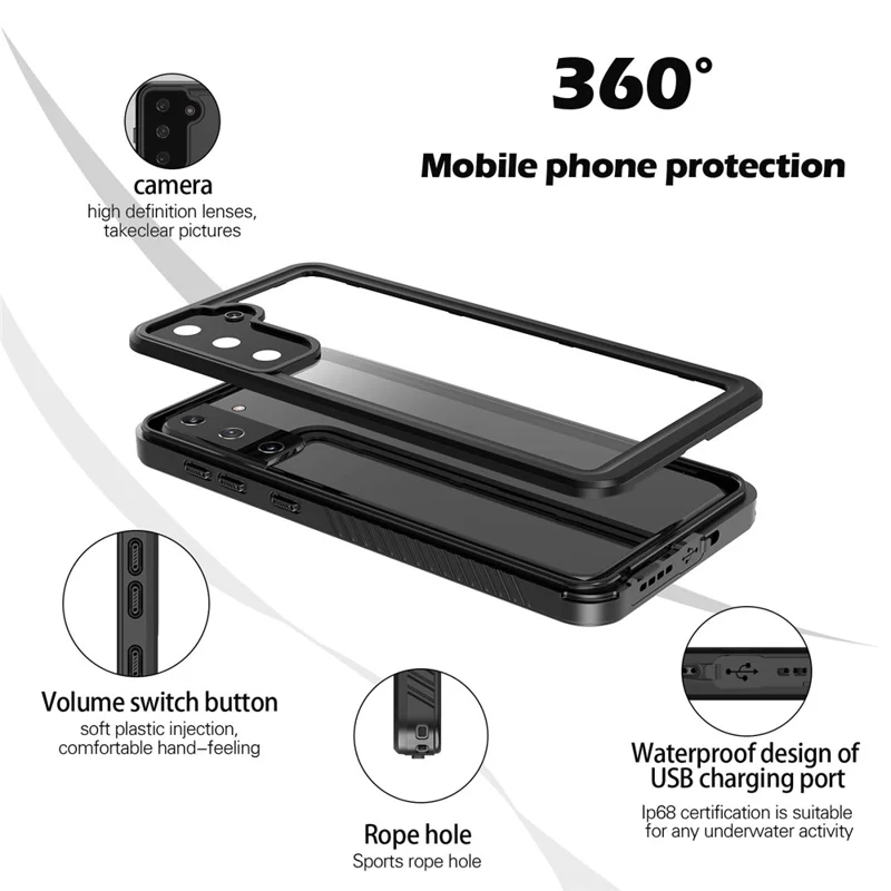 For Samsung Galaxy S21+ 5G FS Series IP68 Waterproof Anti-drop Case Diving Shock-proof Clear Cell Phone Cover