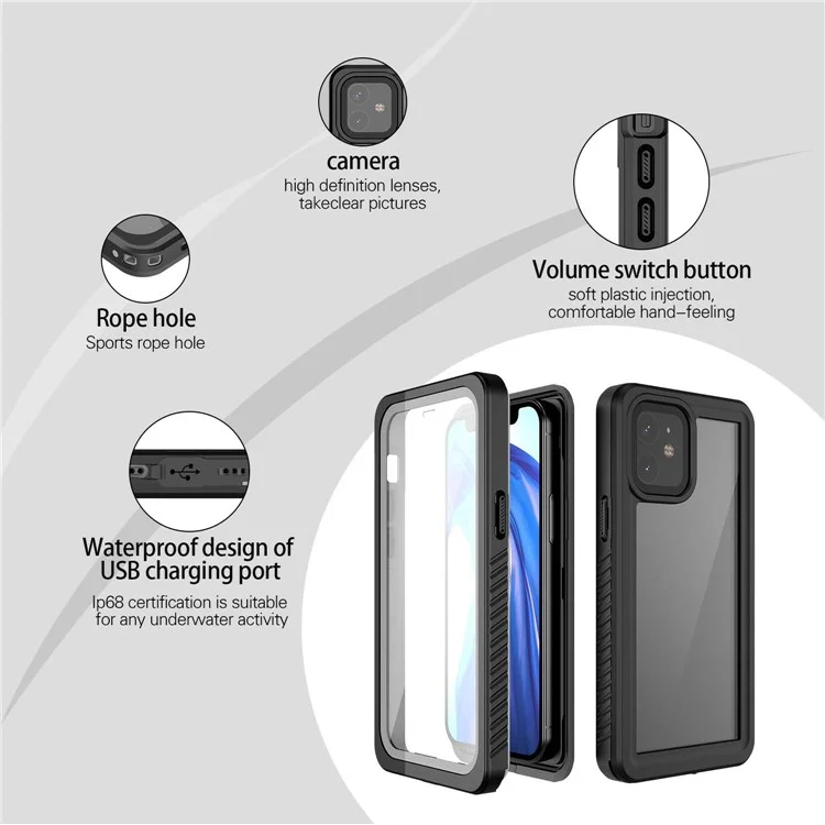 FS Series For iPhone 12 mini Snorkeling Diving Case IP68 Waterproof Full Sealed Clear Phone Cover