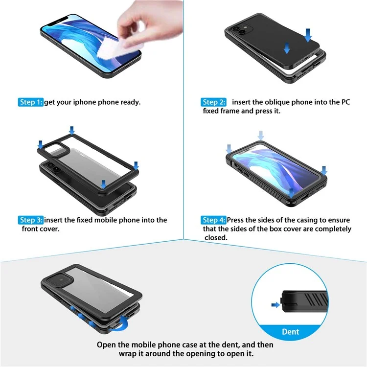 FS Series For iPhone 12 mini Snorkeling Diving Case IP68 Waterproof Full Sealed Clear Phone Cover