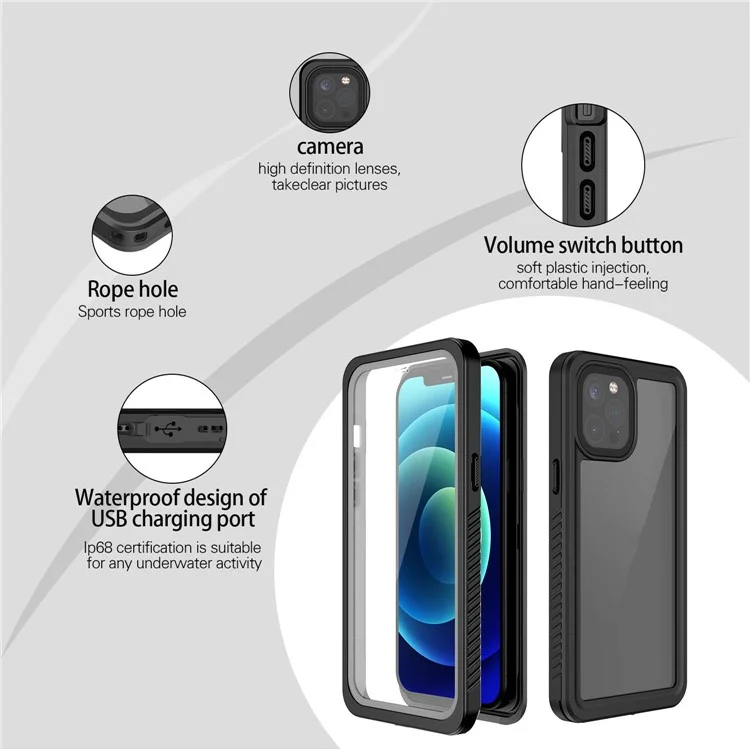 For iPhone 12 Pro FS Series IP68 Waterproof Dustproof Case Clear Full Body Shockproof Phone Cover