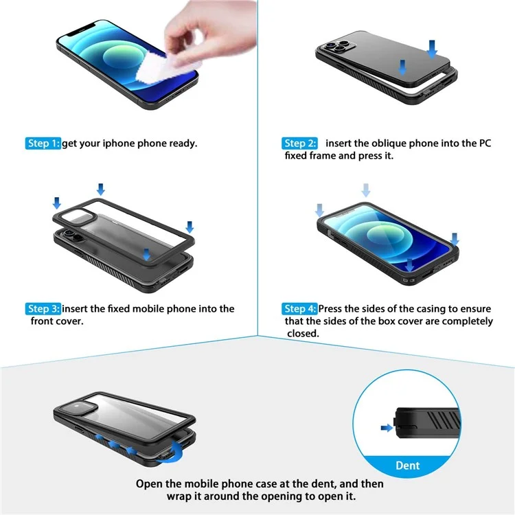For iPhone 12 Pro FS Series IP68 Waterproof Dustproof Case Clear Full Body Shockproof Phone Cover