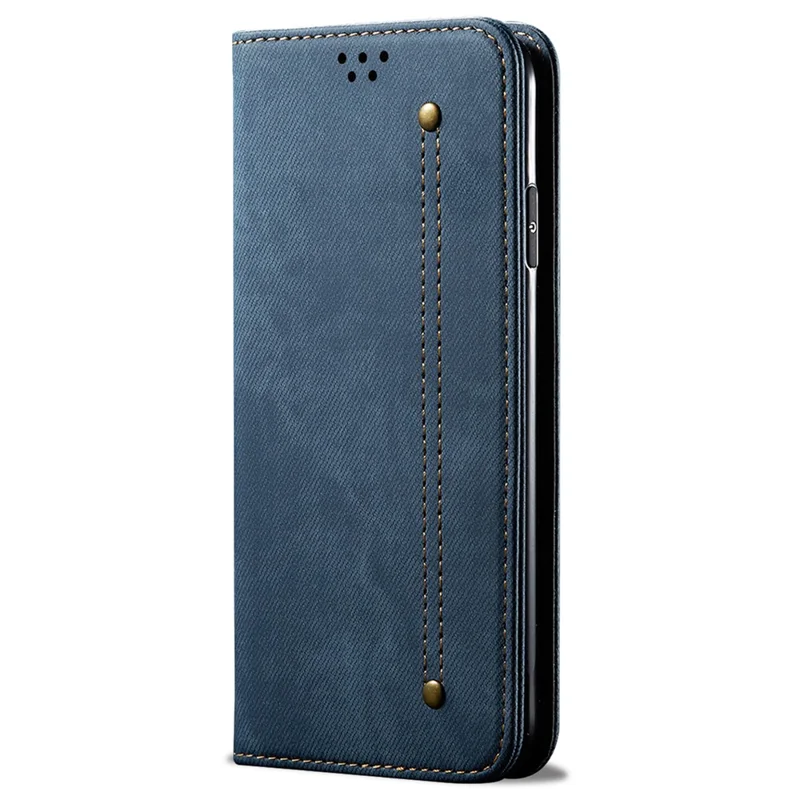 For Honor X6a 4G Phone Case Jeans Cloth Texture Flip Stand Wallet PU Leather Protective Phone Cover - Blue