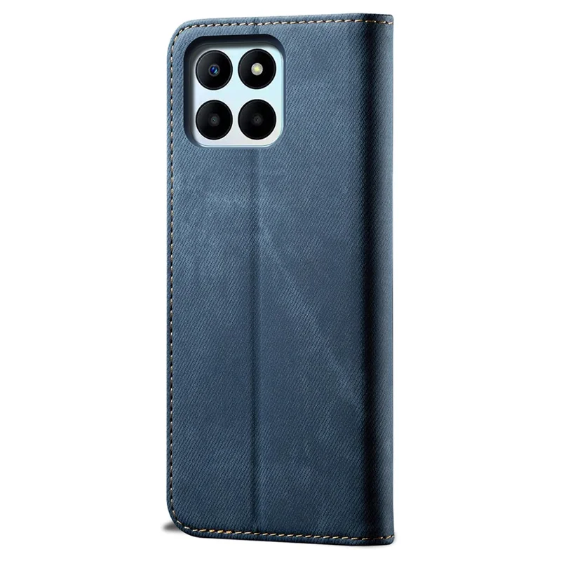 For Honor X6a 4G Phone Case Jeans Cloth Texture Flip Stand Wallet PU Leather Protective Phone Cover - Blue