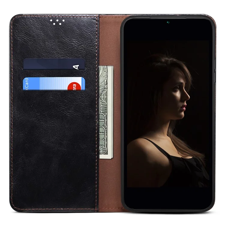 Per Huawei Mate 60 Pro+ Copertina Telefonica in Pelle Waxy Crazy Horse, Stand da Portafoglio - Nero