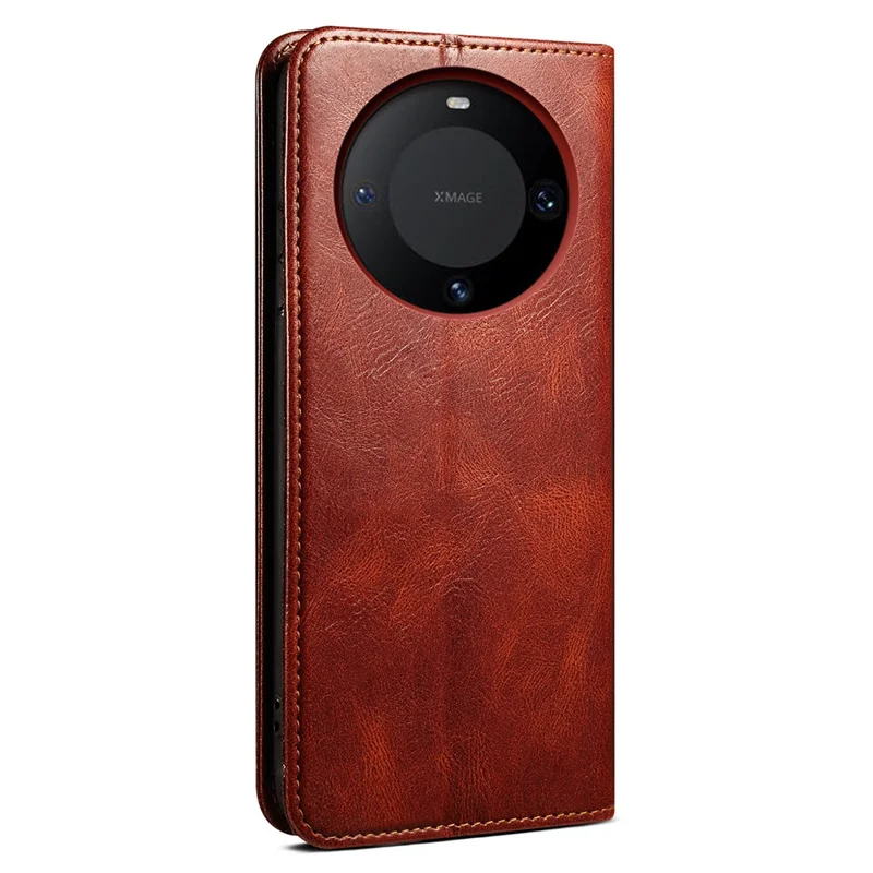 For Huawei Mate 60 Pro+ Waxy Crazy Horse Texture Phone Cover Stand Wallet PU Leather Phone Shell Case - Brown