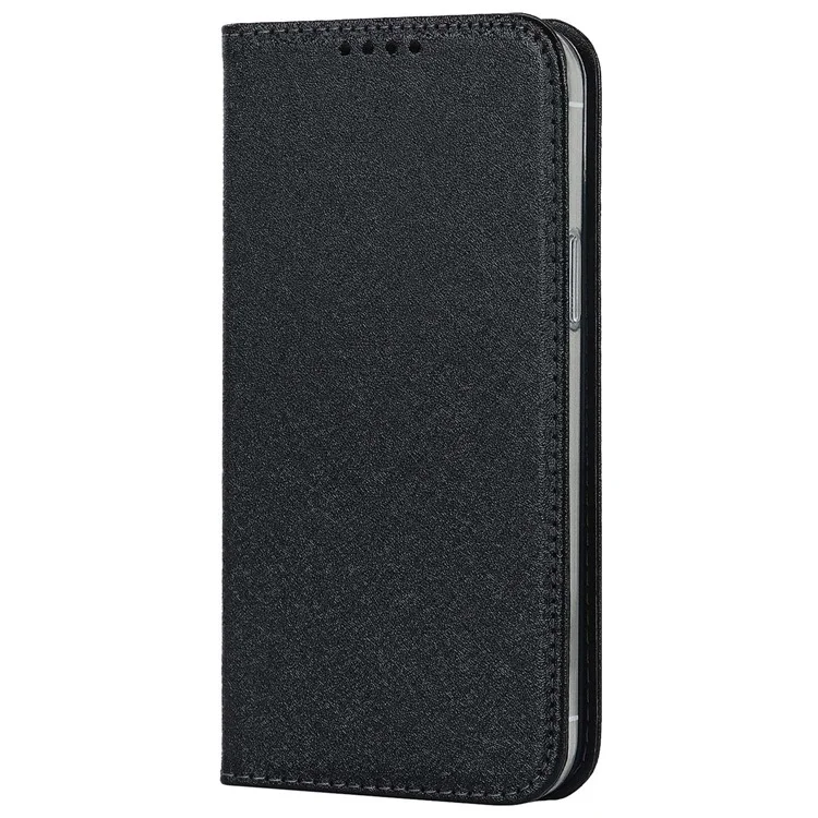 Per iPhone 15 Wallet Phone Case Silk Texture Stand TPU + PU Leather Cover - Nero