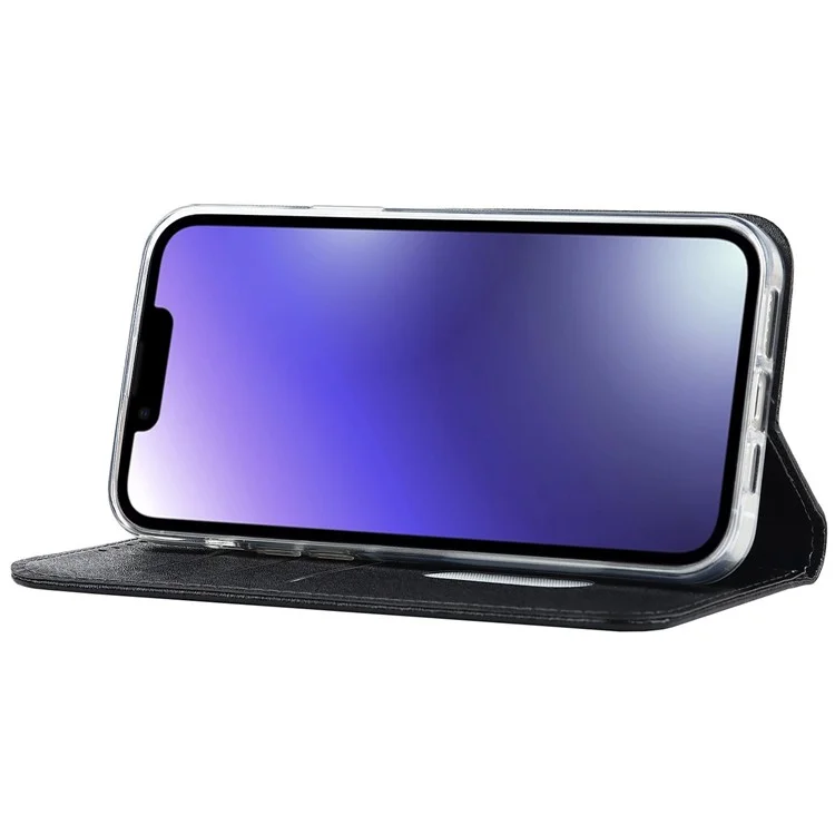 For iPhone 15 Plus Phone Case Silk Texture Stand Cover Anti-Scratch PU Leather Wallet Phone Shell - Black