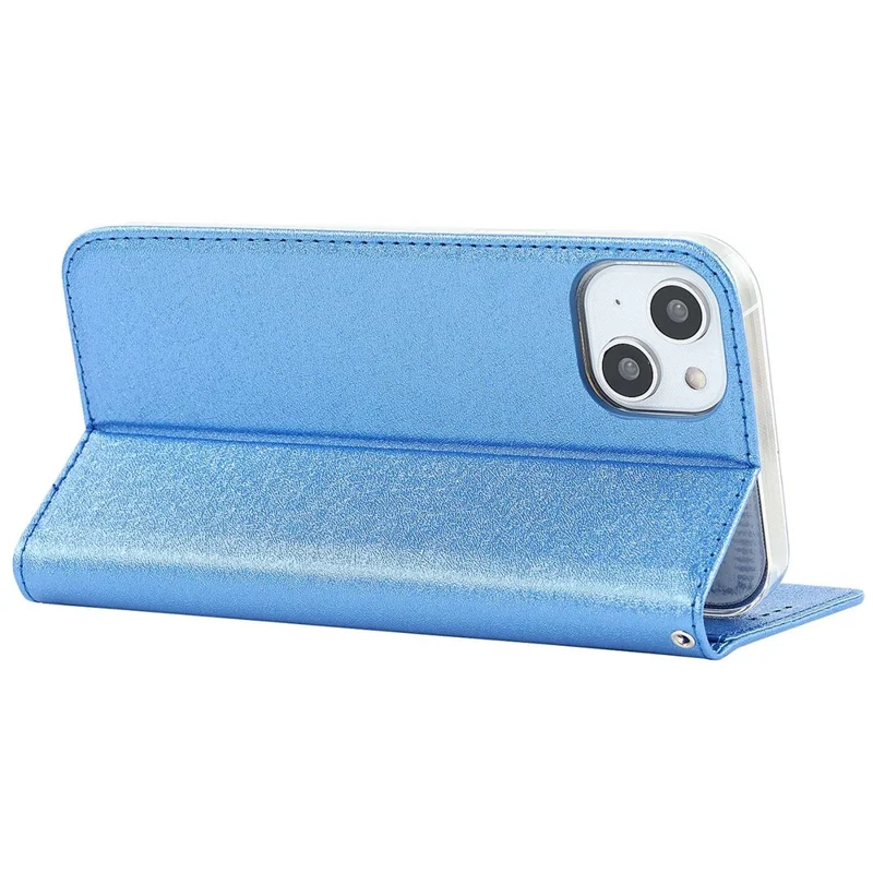 Étui pour iPhone 15 Plus Coque en Soie Texture Support Couverture Anti-rayures Portefeuille en Cuir PU Coque de Téléphone - Bleu