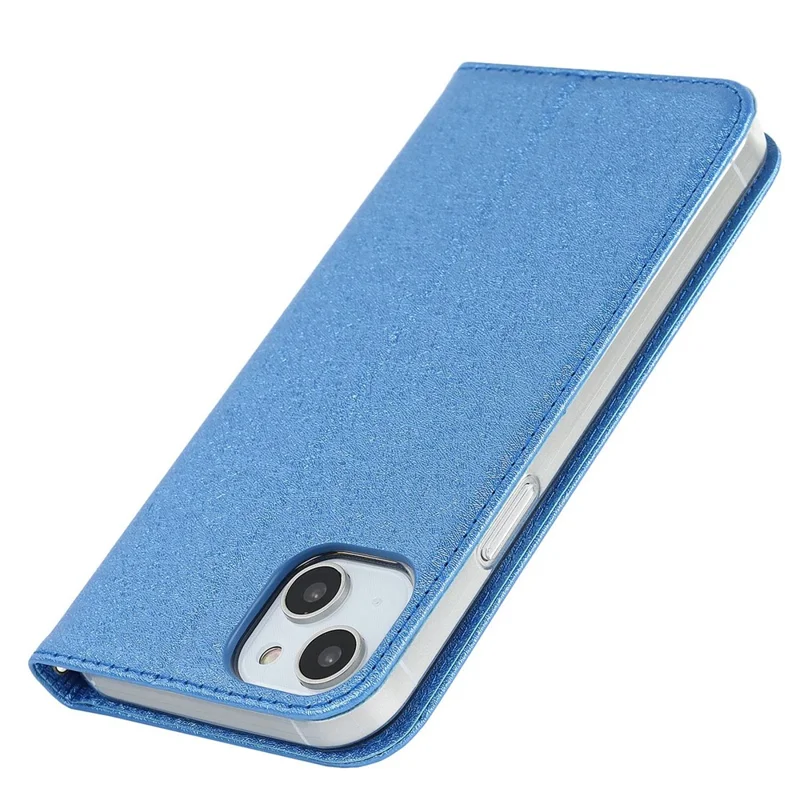 Étui pour iPhone 15 Plus Coque en Soie Texture Support Couverture Anti-rayures Portefeuille en Cuir PU Coque de Téléphone - Bleu