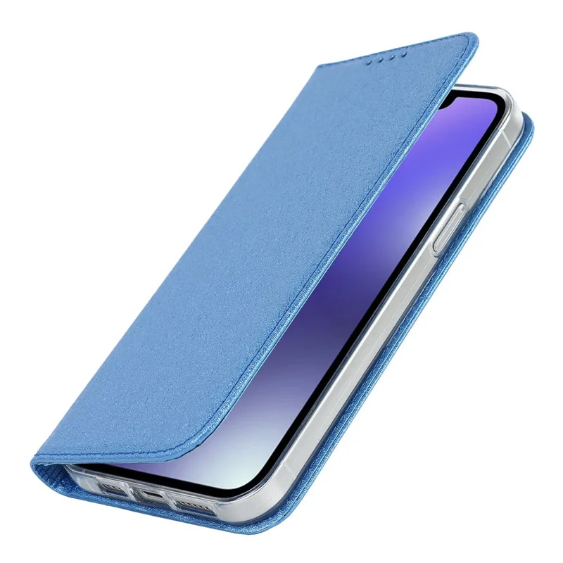 Étui pour iPhone 15 Plus Coque en Soie Texture Support Couverture Anti-rayures Portefeuille en Cuir PU Coque de Téléphone - Bleu