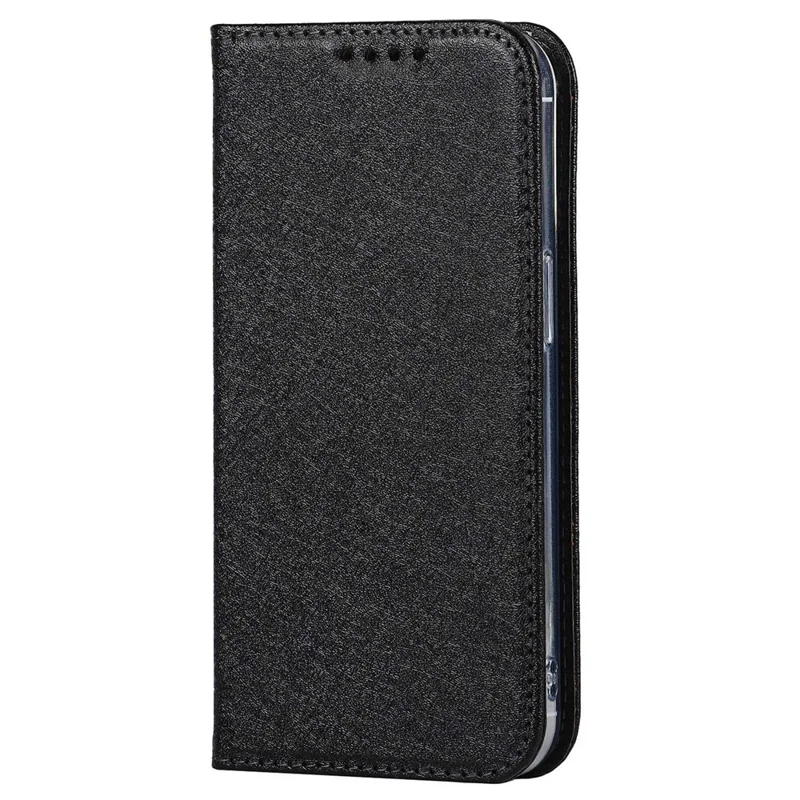 Per iPhone 15 Pro Anti-Scratch PU Leather Wallet Phone Case Silk Texture Stand Cover - Nero