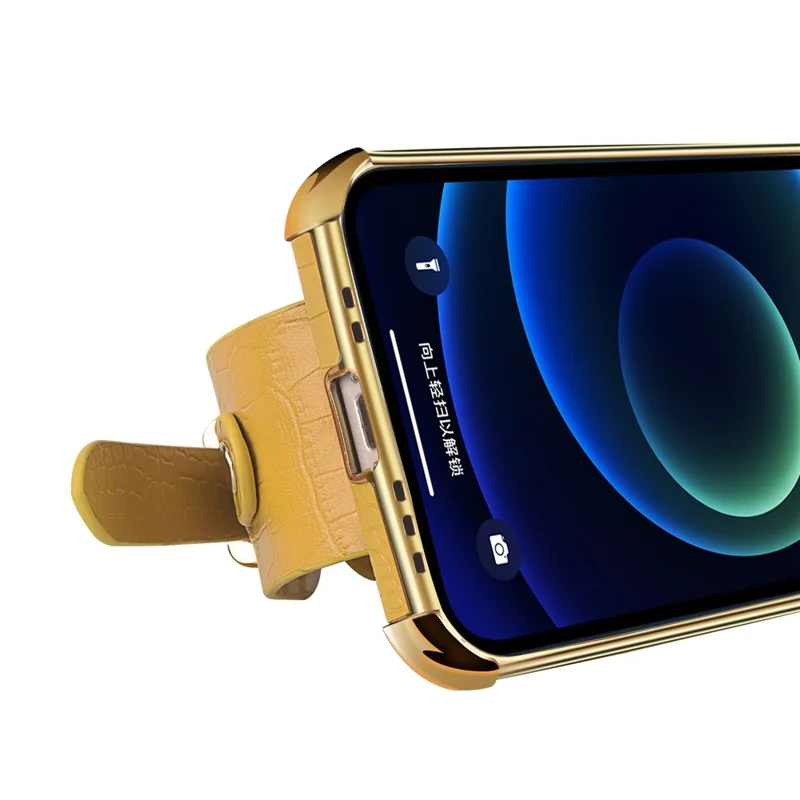 Für iPhone 15 6D Elektroplattierung Handytasche PU-Leder+TPU Rückseite mit Handgelenkband und Ständer - Rot