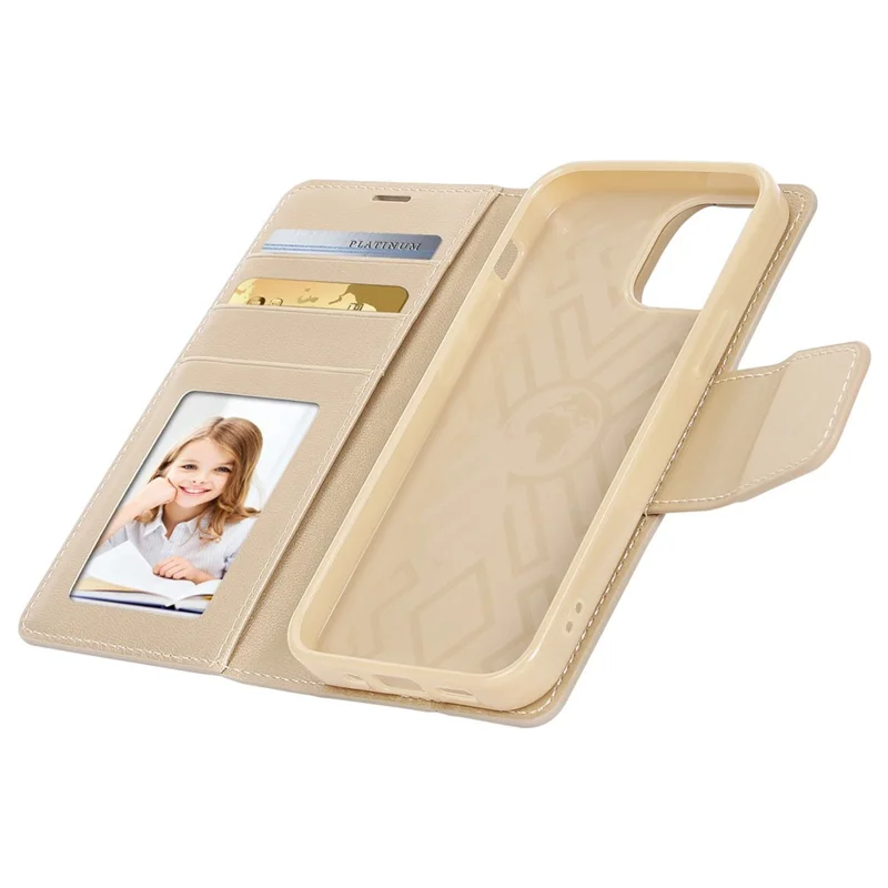 HANMAN Mill Series for iPhone 15 Plus PU Leather Mobile Phone Case Wallet Cell Phone Stand Cover - Gold