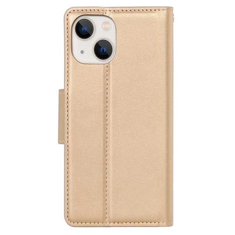 HANMAN Mill Series for iPhone 15 Plus PU Leather Mobile Phone Case Wallet Cell Phone Stand Cover - Gold