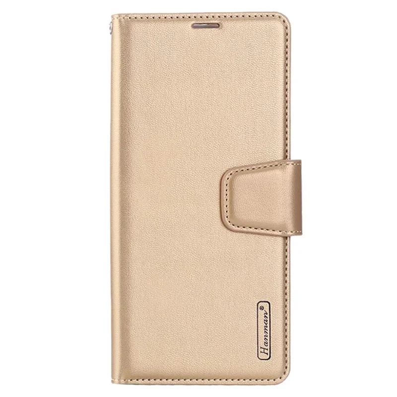 HANMAN Mill Series for iPhone 15 Plus PU Leather Mobile Phone Case Wallet Cell Phone Stand Cover - Gold