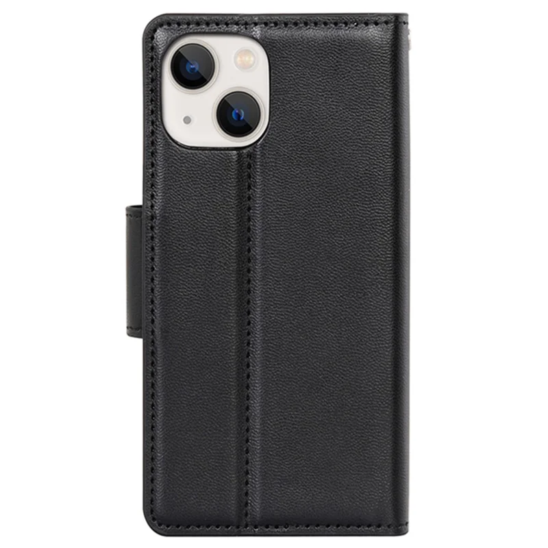 HANMAN Mill Series for iPhone 15 Shockproof Shell Wallet PU Leather Stand Cover Mobile Phone Case - Black