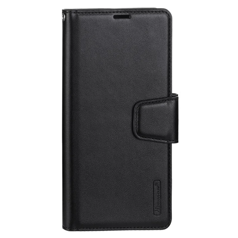 HANMAN Mill Series for iPhone 15 Shockproof Shell Wallet PU Leather Stand Cover Mobile Phone Case - Black