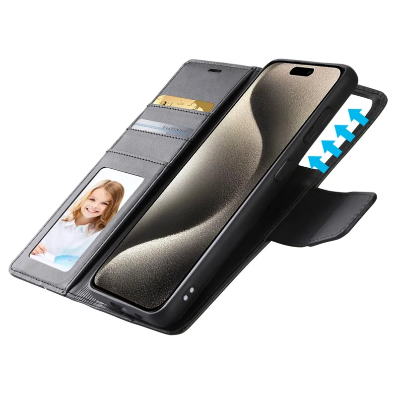 HANMAN Miro2 Serie para iPhone 15 Pro Max Carcasa magnética desmontable Funda de piel de PU+TPU Soporte para teléfono - Negro