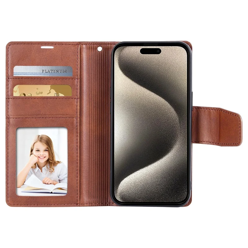 HANMAN Miro2 Series For iPhone 15 Pro PU Leather+TPU Wallet Stand Cover Detachable Magnetic Phone Case - Brown