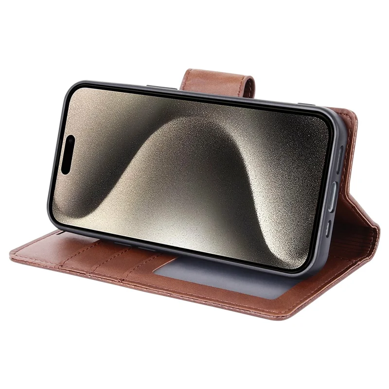 HANMAN Miro2 Series For iPhone 15 Pro PU Leather+TPU Wallet Stand Cover Detachable Magnetic Phone Case - Brown