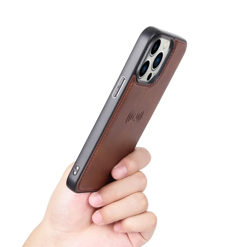 HANMAN Miro2 Series For iPhone 15 Pro PU Leather+TPU Wallet Stand Cover Detachable Magnetic Phone Case - Brown