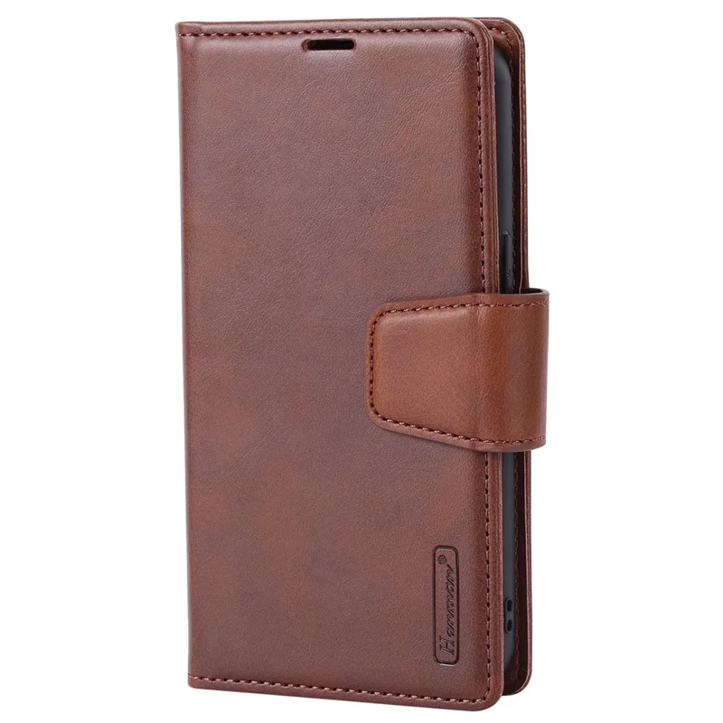 HANMAN Miro2 Series For iPhone 15 Pro PU Leather+TPU Wallet Stand Cover Detachable Magnetic Phone Case - Brown