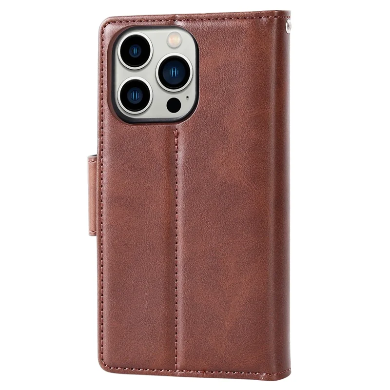 HANMAN Miro2 Series For iPhone 15 Pro PU Leather+TPU Wallet Stand Cover Detachable Magnetic Phone Case - Brown