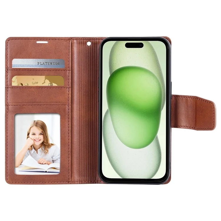 HANMAN Miro2 Series For iPhone 15 Detachable Magnetic Phone Case Anti-drop Leather Wallet Stand Cover - Brown