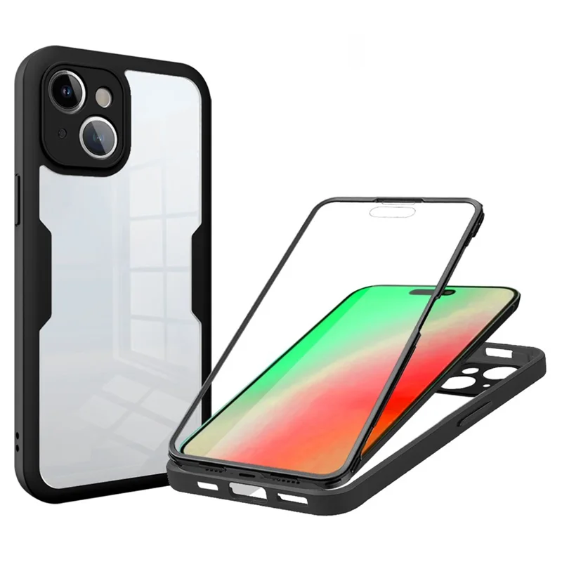 Acrylic+TPU Phone Case for iPhone 15 Plus , Fully Wrapped Protection Cover with Built-in Screen Protector - Black