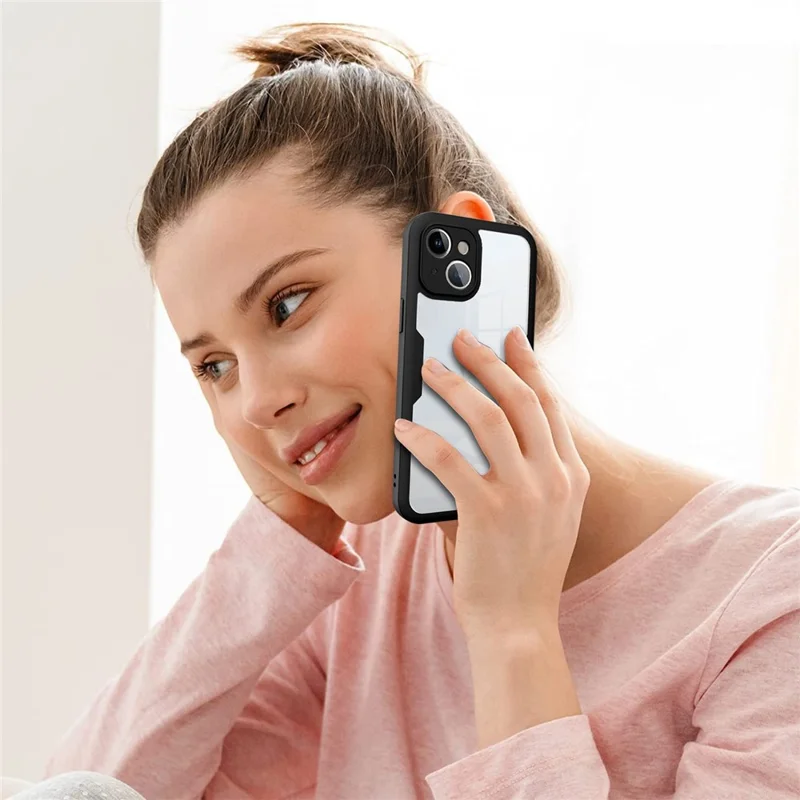 Acrylic+TPU Phone Case for iPhone 15 Plus , Fully Wrapped Protection Cover with Built-in Screen Protector - Black