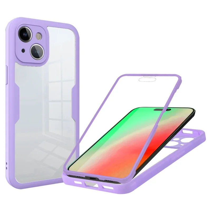 Acrylic+TPU Phone Case for iPhone 15 Plus , Fully Wrapped Protection Cover with Built-in Screen Protector - Purple